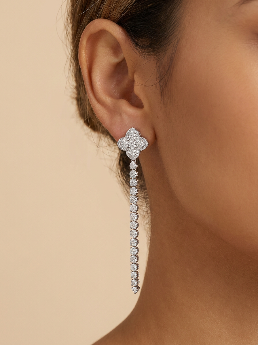 THE ALLURE - 14K White Gold Lab-Grown Diamond Floral Drop Earrings 1.61 TCW