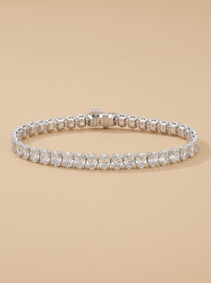 THE OPULENCE – 14K White Gold Lab-Grown Oval Diamond Tennis Bracelet 16.13 TCW