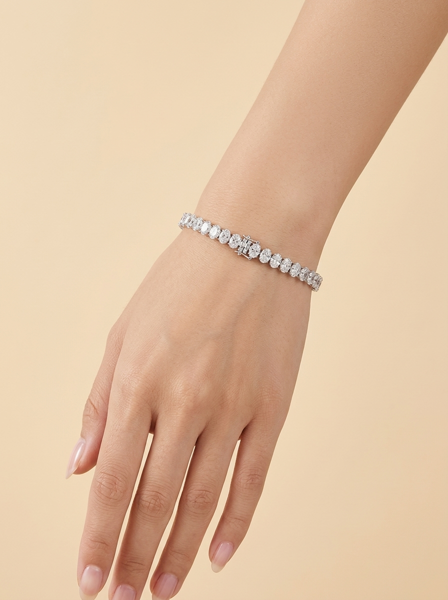 THE OPULENCE – 14K White Gold Lab-Grown Oval Diamond Tennis Bracelet 16.13 TCW