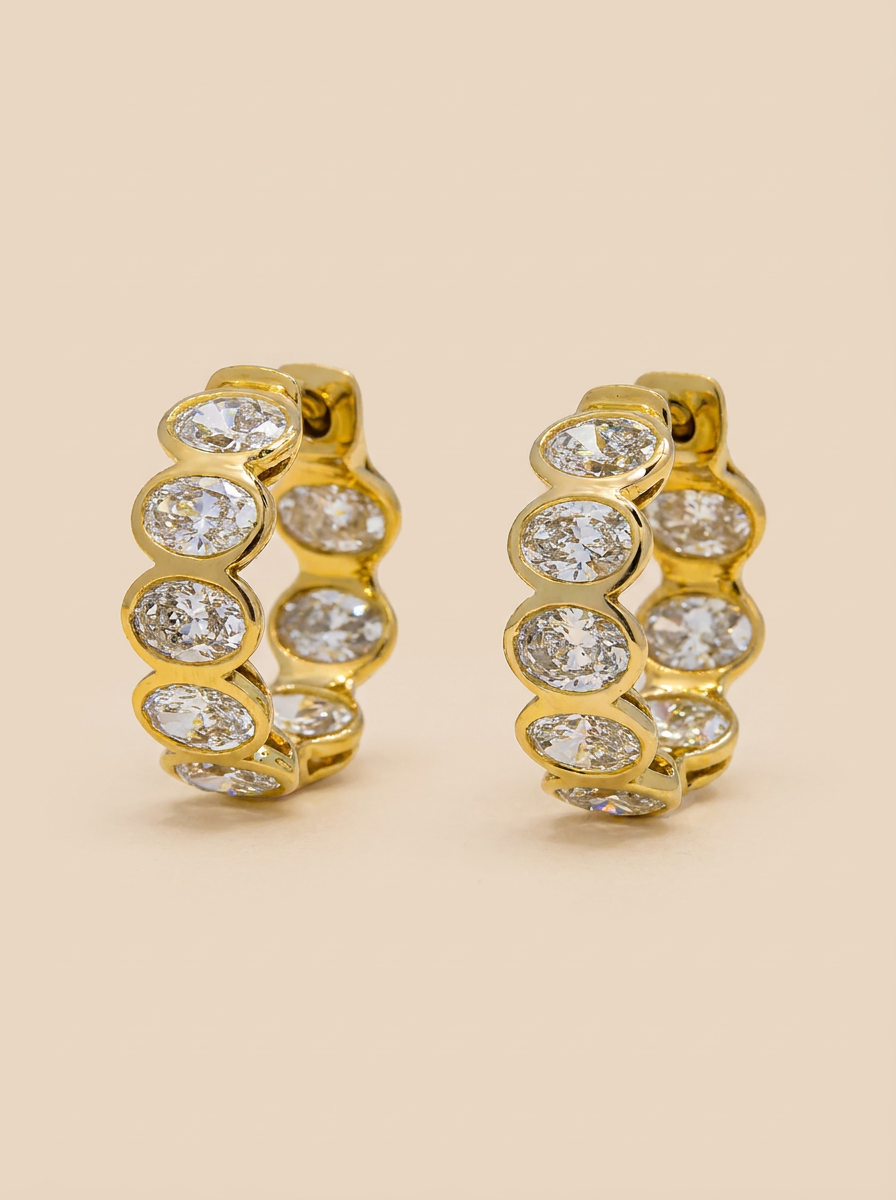 THE SOLSTICE - Yellow Gold Lab-Grown Oval Diamond Huggie Hoop Earrings 1.91 TCW