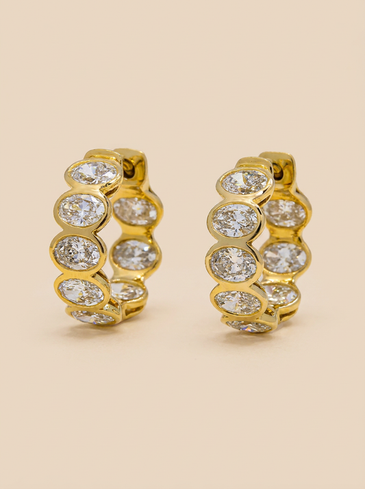 THE SOLSTICE - Yellow Gold Lab-Grown Oval Diamond Huggie Hoop Earrings 1.91 TCW