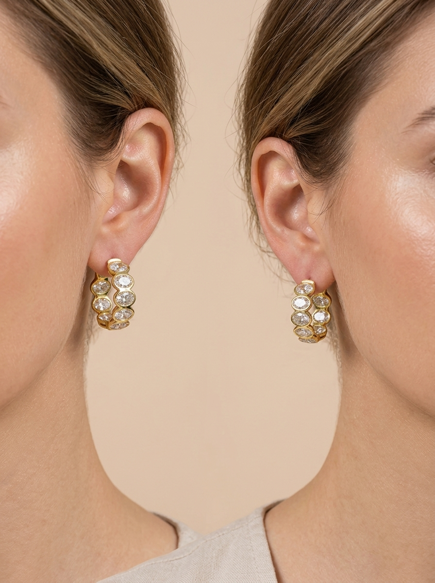 THE SOLSTICE - Yellow Gold Lab-Grown Oval Diamond Huggie Hoop Earrings 1.91 TCW