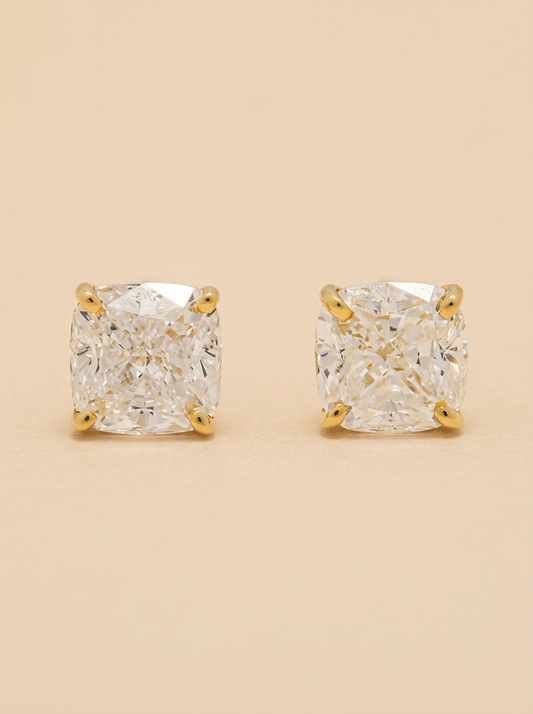 THE CHARM – 14K Yellow Gold Lab-Grown Cushion-Cut Diamond Stud Earrings 2.19 TCW