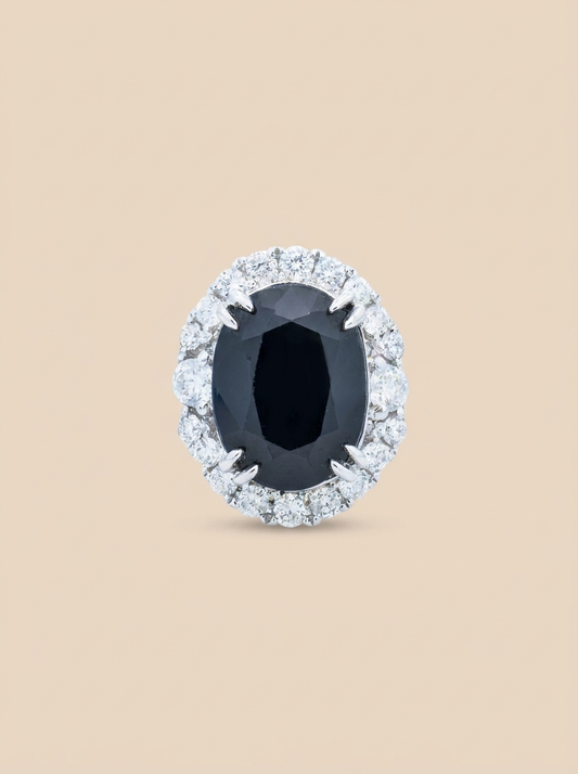 THE MAJESTY – 18K White Gold Lab-Grown Blue Sapphire & Diamond Cocktail Ring