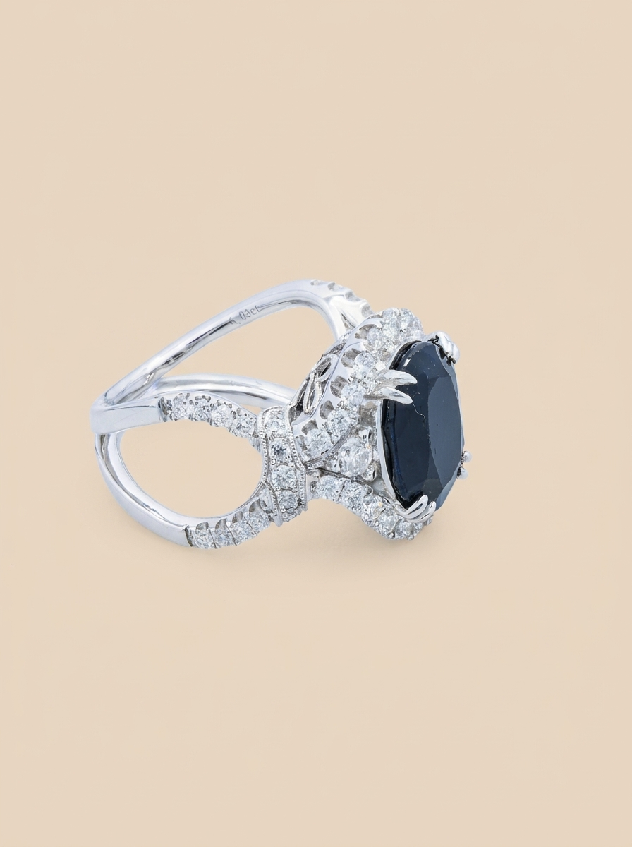 THE MAJESTY – 18K White Gold Lab-Grown Blue Sapphire & Diamond Cocktail Ring