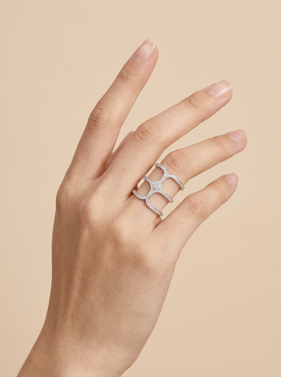 THE ARCHITECT – 18K White Gold Lab-Grown Diamond Openwork Statement Ring 0.79 TCW