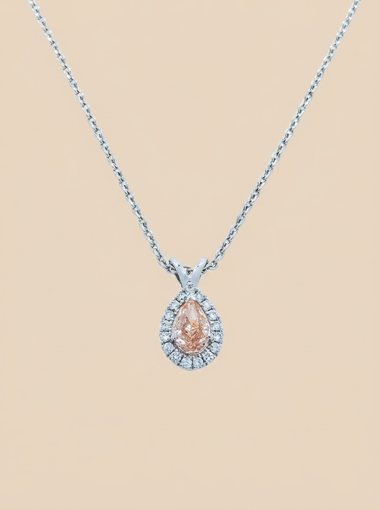 THE BLUSH – 14K White Gold Lab-Grown Fancy Pink Pear Diamond Halo Pendant Necklace 0.33 TCW