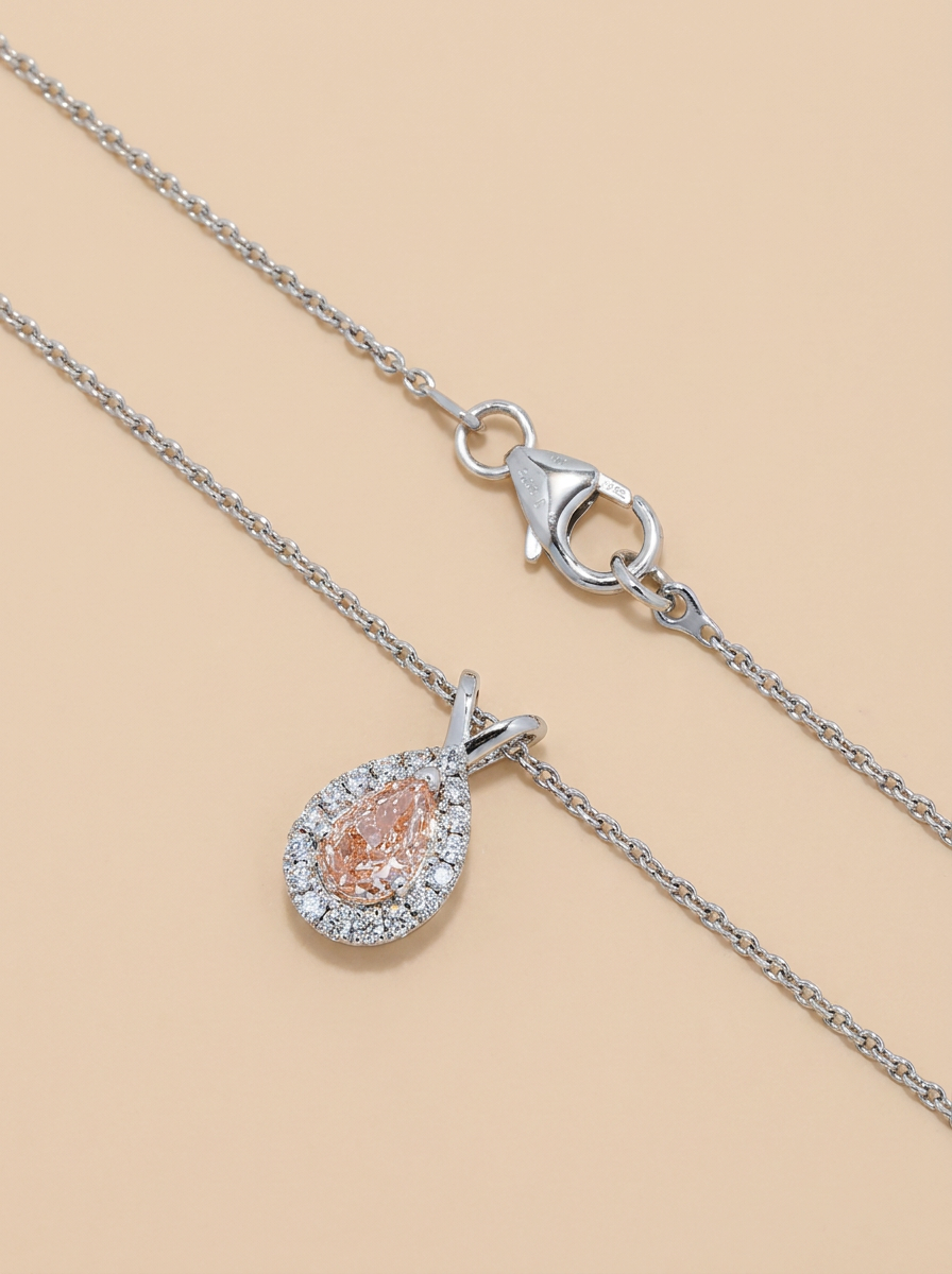 THE BLUSH – 14K White Gold Lab-Grown Fancy Pink Pear Diamond Halo Pendant Necklace 0.33 TCW