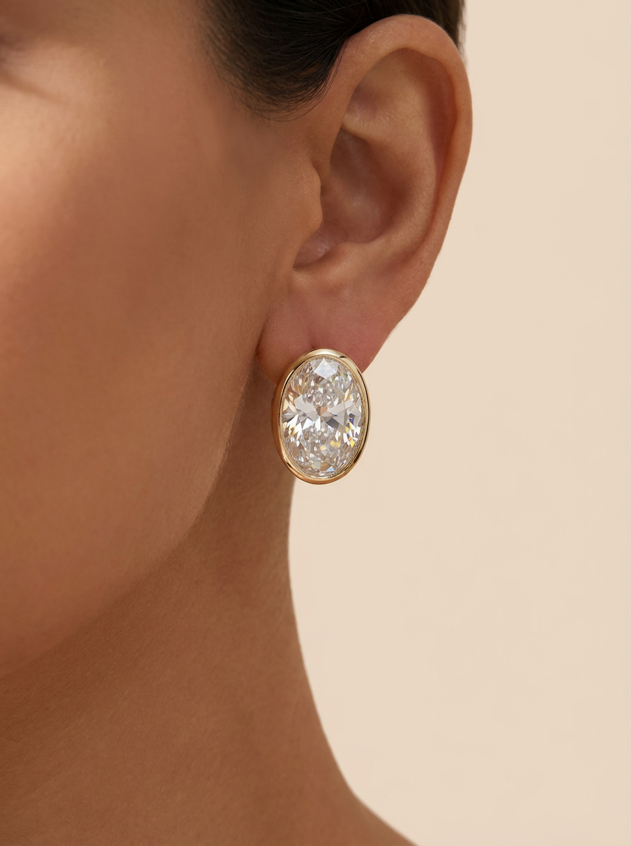 Lab-Grown Oval Diamond Studs Earrings in 14K Yellow Gold